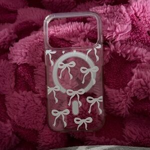 Clear 17 pro iPhone Case with White Bow Design
